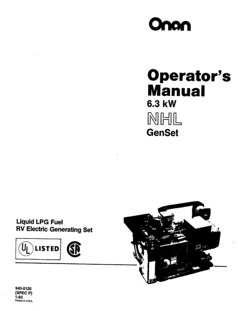 ONAN GENSET NHL OPERATOR'S MANUAL Pdf Download | ManualsLib