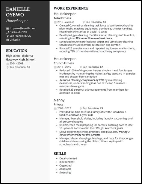 Hotel Housekeeping Resume Sample