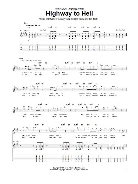 Highway To Hell Sheet Music | AC/DC | Guitar Tab