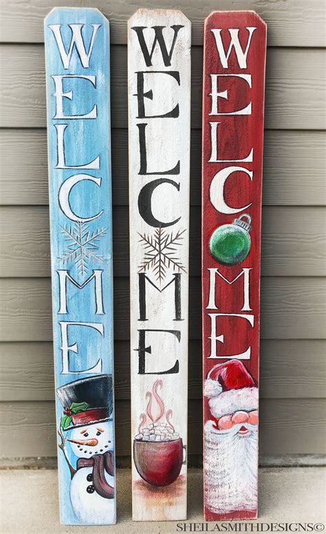 CHRISTMAS Welcome SIGN, Winter WELCOME Sign, Snowman Welcome Sign, Vertical Front Door Welcome ...