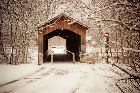 Old Covered Bridge Lightly Covered With Snow Photographic Print - Etsy