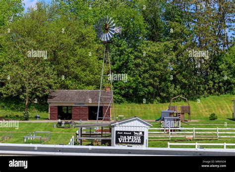 Strasburg, PA, USA - May 23, 2018: A typical farm windmill at the Amish ...