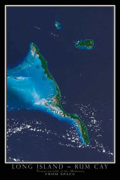 Long Island-Rum Cay Bahamas Satellite Poster Map — aerial views, from space, satellite images ...