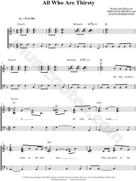 Brenton Brown "All Who Are Thirsty" Sheet Music in F Major (transposable) - Download & Print ...