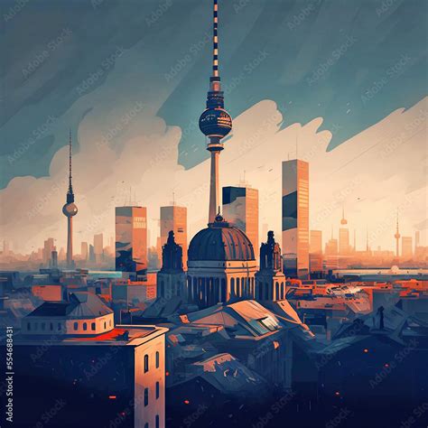 Skyline von Berlin, made by AI, künstliche Intelligenz, AI-Art Stock ...