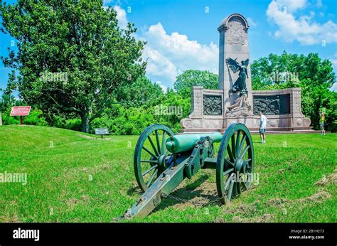 Tourists view the Missouri state memorial at Vicksburg National Military Park in Vicksburg ...