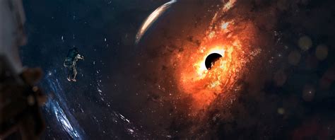 Black hole Wallpaper 4K, Astronaut, Spiral galaxy, Stars
