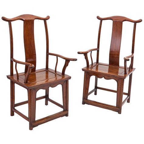 Pair of Chinese Hardwood Yoke-Back Chairs For Sale at 1stDibs