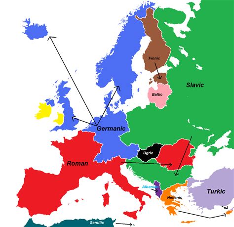 Simplified map of European language families. - Maps on the Web