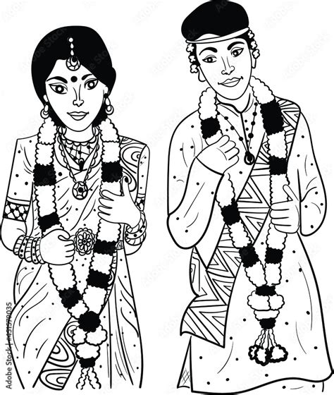 INDIAN WEDDING SYMBOL INDIAN GROOM AND BRIDE BLACK AND WHITE LINE ...