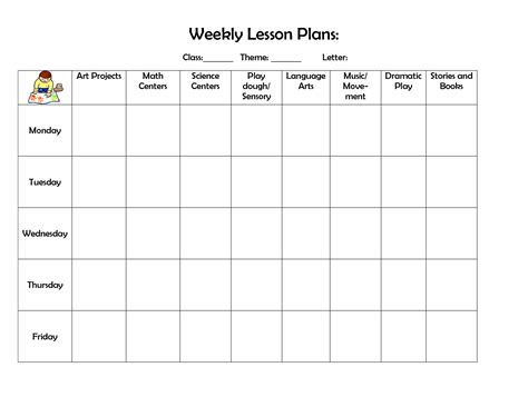 Daycare Weekly Lesson Plan Template | Example Calendar Printable