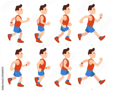 Flat running man. Athletic boy run animation frames sequence. Runner male in tracksuit, legs ...