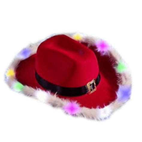 Angfeng Fashion Christmas Cowboy Hats LED Luminous Red Velvet And White Feather Santa Hat Women ...