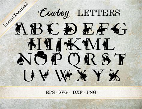 Cowboy Silhouette Alphabet SVG Letters A-Z Monogram Font PNG | Etsy