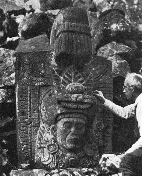 Archaeologist Sylvanus Morley examining an ancient wake (First Millennium A.C.) near st. Lucia ...