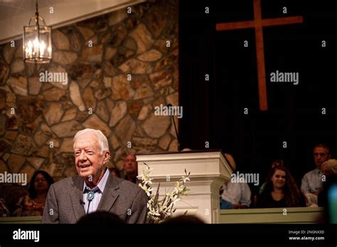 Former President Jimmy Carter teaching Sunday school at a Church Service at the Maranatha ...