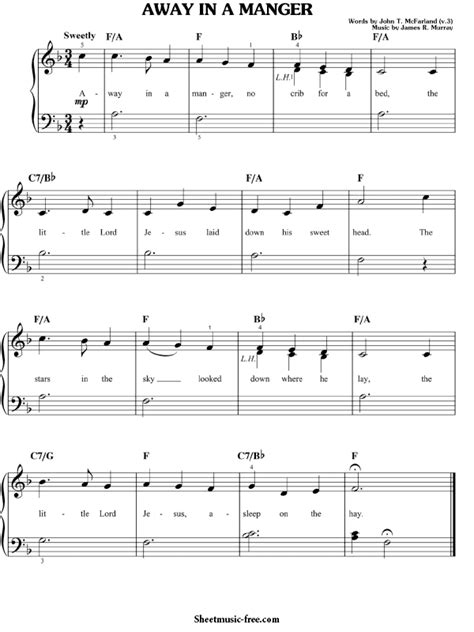 Away In A Manger Sheet Music Christmas Piano Easy Piano - ♪ SHEETMUSIC-FREE.COM