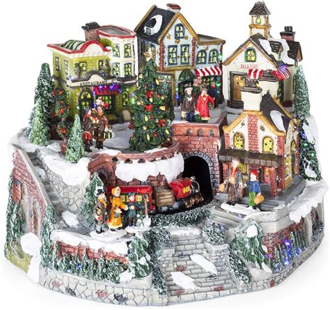 LED Lighted Fiber Optic Animated Snowy Christmas Village Scene with ...