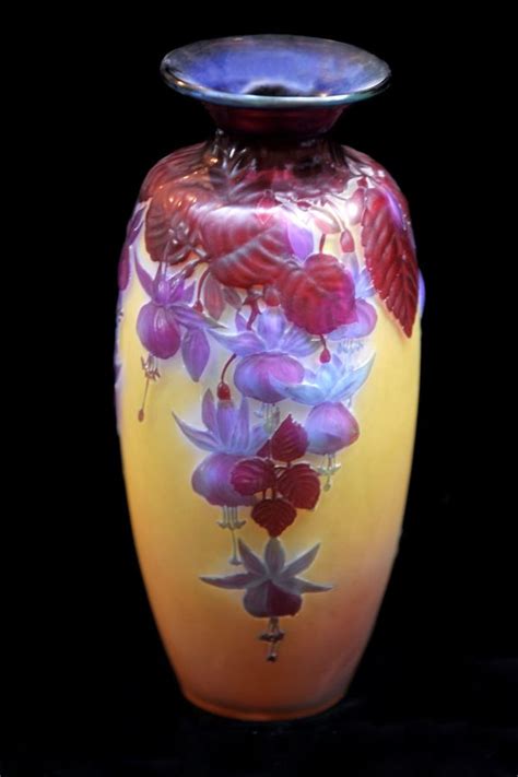 Galle Blown Glass Fuchsia Flowers Vase French - Tangible Investments