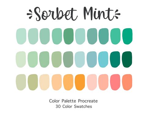 Procreate Color Palette Sorbet Mint Color Swatches Instant Download ...