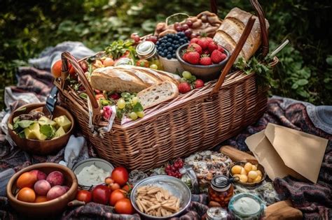 Premium AI Image | Picnic basket overflowing with delicious food for a ...