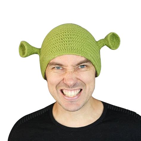 Novelty Cosplay Funny Men Cap Knit Green Monster Skullies Hat With Ears ...