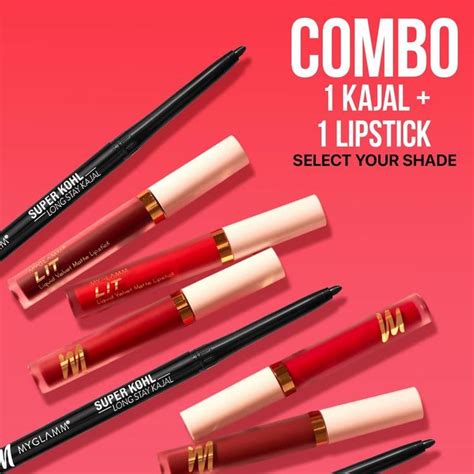 MyGlamm Super Kohl Long Stay Kajal + LIT Velvet Matte Liquid Lipstick 1.6ml