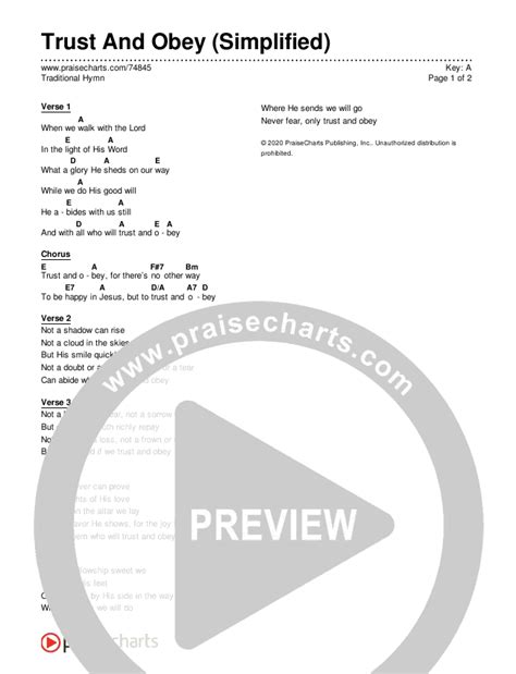 Trust And Obey (Simplified) Chords PDF (Traditional Hymn) - PraiseCharts