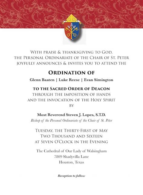 Catholic Deacon Ordination Invitations