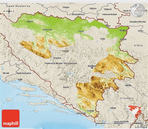 Physical 3D Map of Republika Srpska, shaded relief outside