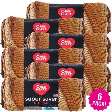 Red Heart Super Saver Yarn - Latte Stripe, Multipack of 6 - Walmart.com - Walmart.com