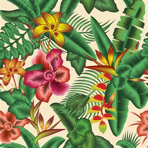 colorful tropical floral seamless pattern plants fashionable with ...