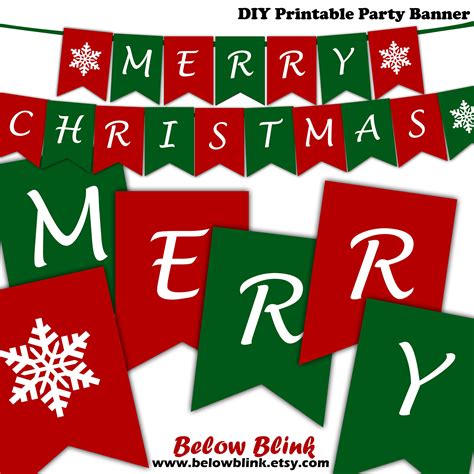 Merry Christmas Banner Printable Christmas Banner Snowflake - Etsy ...