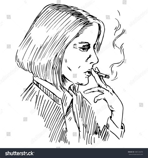 Young Woman Smoking Cigarette Hand Drawn Stock Vector (Royalty Free ...