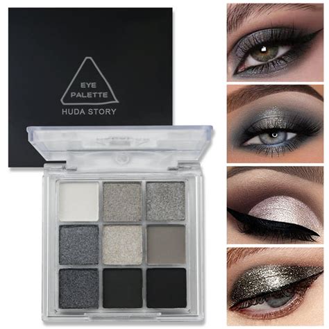 Realhomelove 9 Colors Goth Look Eyeshadow Palette, Black Grey Smoky, High Pigmented, Long ...