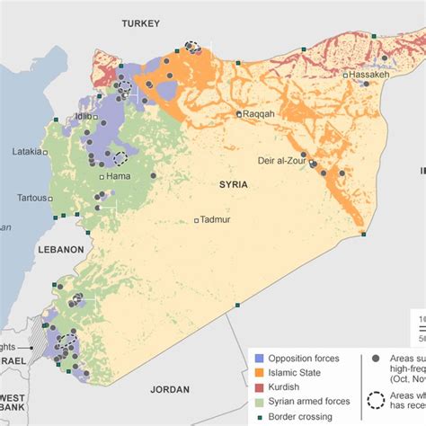 Map of conflict areas in Syria and numbers of refugees in neighboring ...