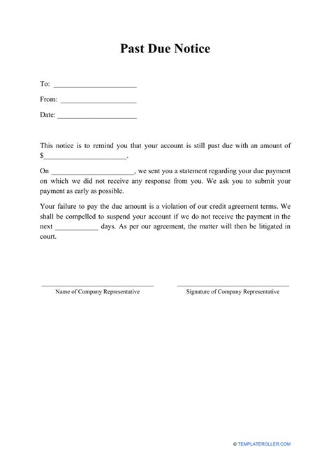 Past Due Notice Template - Fill Out, Sign Online and Download PDF ...