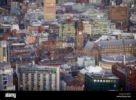 View from the South tower of Deansgate Square looking down at Manchester City Centres skyline ...