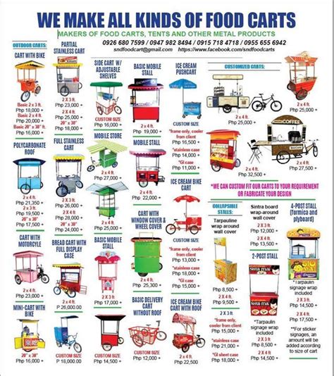 List of carts and their price. | Food cart, Food cart design, Food stall