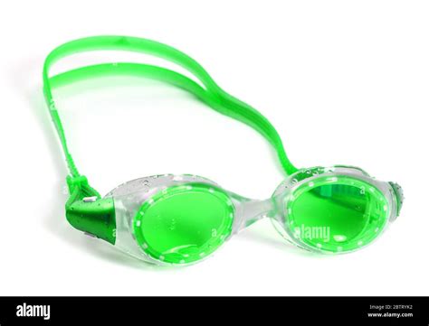 Light green goggles for swimming with water drops. Isolated on white background Stock Photo - Alamy