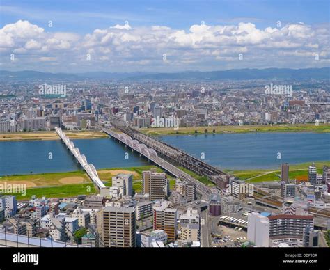 Bridges over Yodo River Osaka Japan Stock Photo - Alamy