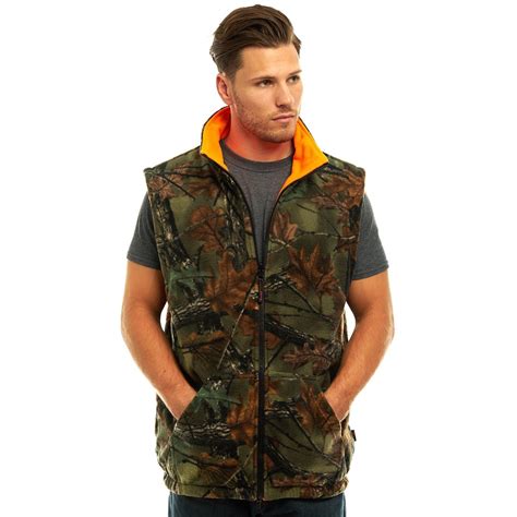 TrailCrest - MEN'S REVERSIBLE CAMO & BLAZE ORANGE FLEECE HUNTING VEST - FULL ZIP WARM VEST ...