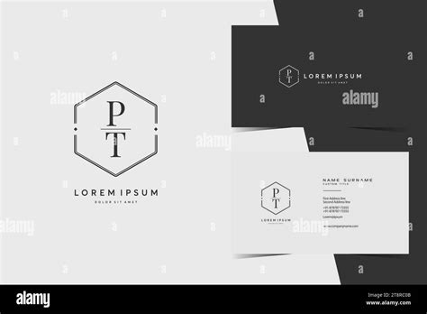 simple PT hexagon initials logo monogram with minimalist business card vector design template ...