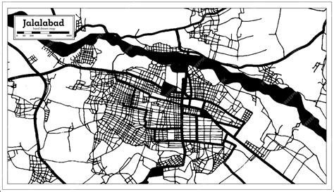 Premium Vector | Jalalabad afghanistan city map in black and white color in retro style outline map