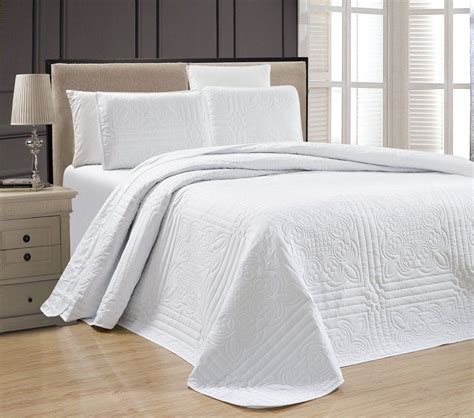 Twin XL Full Queen Cal King Bed Solid White 3 pc Quilt Set Coverlet Bedspread – The Clearance ...