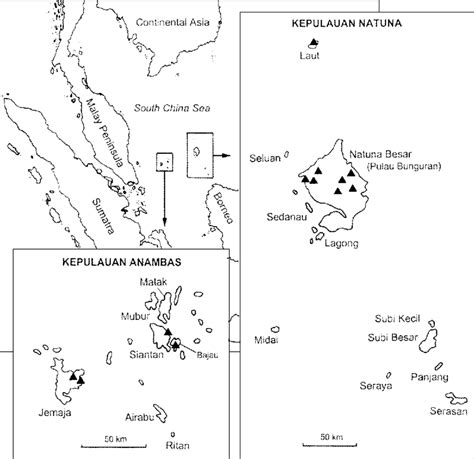 Map of Anambas and Natuna Islands showing collecting locations (L ...