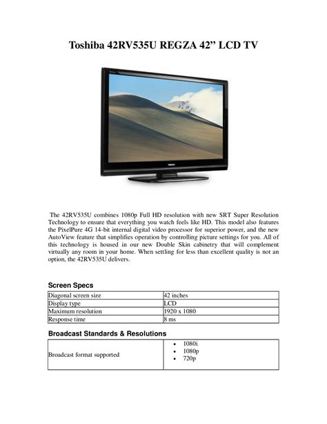 Download free pdf for Toshiba Regza 42XV545U TV manual