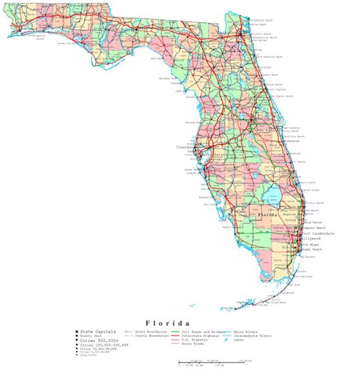 Detailed administrative map of Florida state with roads, highways and cities | Vidiani.com ...