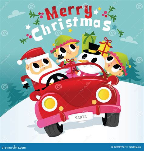 Super Cute Christmas Santa and Friends Road Trip Stock Vector ...