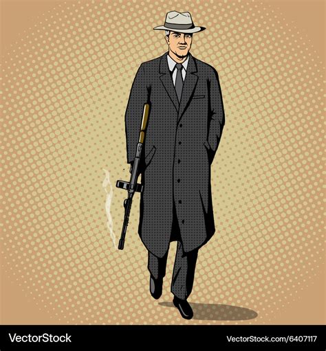 Gangster with gun walking pop art style Royalty Free Vector